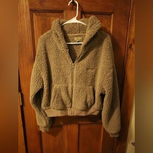Skims knit zip up hoodie brown size medium.